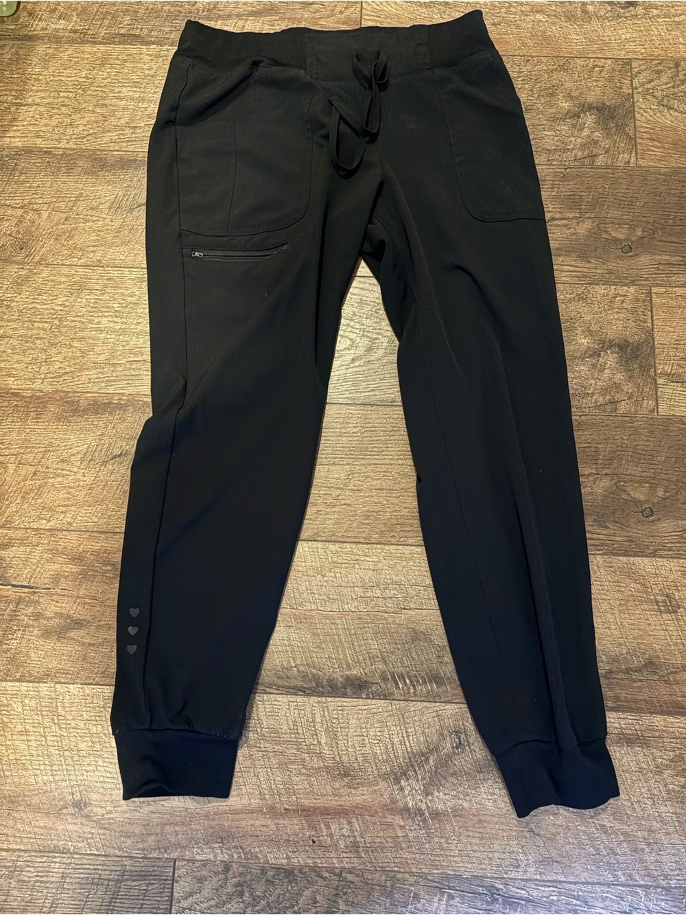 Women's Black Drawstring Jogger Scrub Pants with Zip Pocket